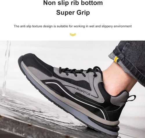 Vista 3 de Zapatos de trabajo para hombre, con puntera de acero, zapatos de seguridad ligeros a prueba de pinchazos, zapatos de trabajo de seguridad