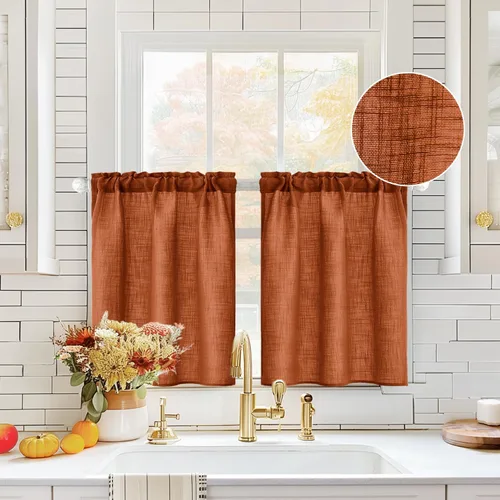 Vista 61 de MIULEE Cortinas de Halloween para cafetería de 24 pulgadas de largo, cortina de media ventana semitransparente, cortinas de lino cortas estilo casa