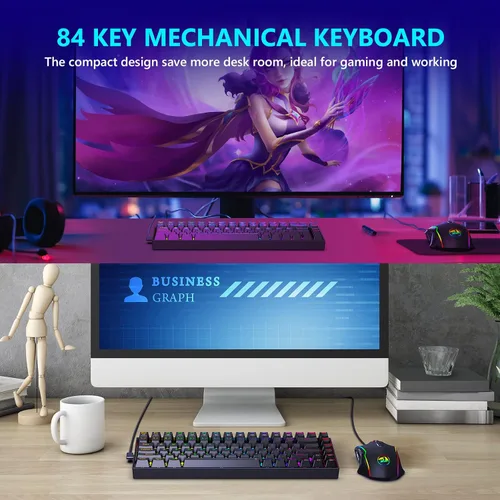 Vista 6 de Redragon Teclado mecánico para juegos teclado mecánico de intercambio en caliente con interruptores rojos editor macro totalmente programable