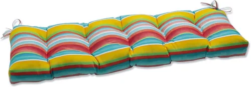 Vista 11 de Pillow Perfect - Cojín capitoné a rayas, resistente a la intemperie y la decoloración, para sofá de mimbre/columpio de exterior, bordes cuadrados