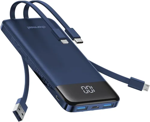 Vista 11 de Charmast Cargador portátil con cables incorporados, batería externa delgada de 10,000 mAh, cargador externo de alta velocidad con puerto USB C