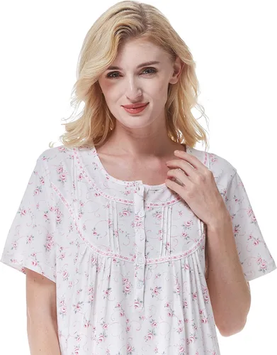 Vista 8 de Keyocean - Camisón de manga corta para mujer, 100 % algodón, suave, cómodo, ligero, con encaje, para verano, ropa de dormir