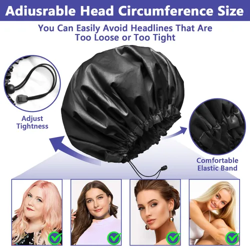 Vista 3 de 1 pieza de gorro de ducha, gorro de baño de doble capa y ajustable para la ducha, gorro de pelo extragrande reutilizable para mujer, exterior