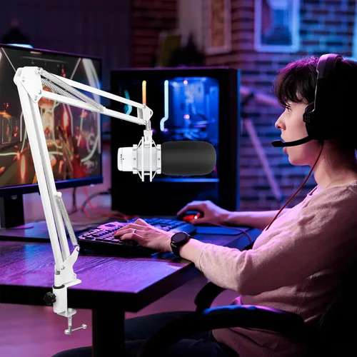 Vista 2 de Brazo de boom blanco para Hyperx Quadcast S, soporte de micrófono Hyperx Quadcast blanco ajustable compatible con Hyperx Quadcast con filtro pop