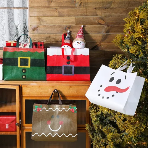 Vista 2 de Hosuly 16 piezas 17" Bolsas de regalo grandes de Navidad con asas Bolsas de compras reutilizables Bolsa de compras no tejida reutilizable