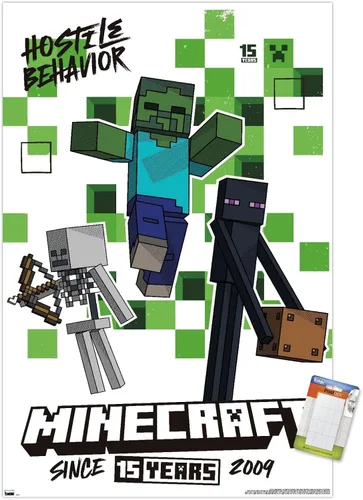 Vista 13 de Trends International Minecraft: 15th Anniversary - Póster de pared de comportamiento hostil, 22.4 pulgadas de largo x 14.7 W, versión enmarcada