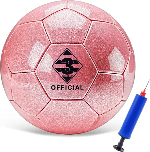 Vista 11 de Balón de fútbol rosa morado con purpurina, tamaño 3, 4, 5 con bomba y bolsa de aguja/malla, kit de pelota de fútbol de poliuretano Sofu