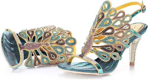 Vista 6 de Honeystore Sandalias de diamantes de imitación hechas a mano con patrón en forma de pavo real