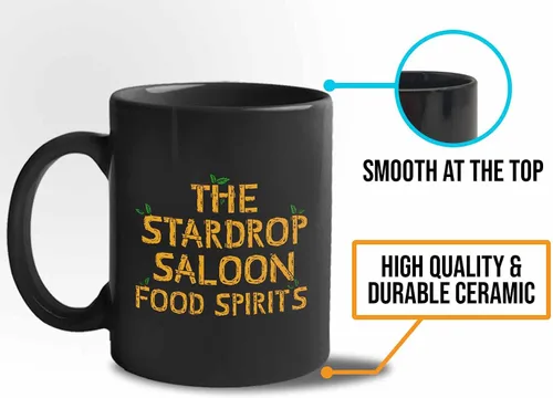 Vista 5 de Bubble Hugs Taza de café de videojuegos – The Stardrop Saloon Food Spirits – Farming Country Adventure Gaming Gamer Stardew Pelican Town 11 onzas