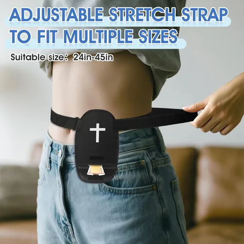 Vista 4 de 2 fundas para bolsa de ostomía con patrón de cruz y cinturón elástico ajustable, reutilizable, impermeable, lavable, bolsa protectora de ostomía