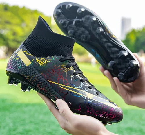 Vista 7 de Zapatos de fútbol para hombre, tacos de fútbol altos, con cordones, antideslizantes, para exteriores, AGFG, béisbol, lacrosse, rugby, botas