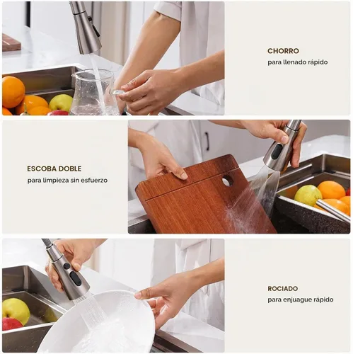 Vista 4 de APPASO Grifo de cocina de 2 agujeros con rociador y mango separado de níquel cepillado