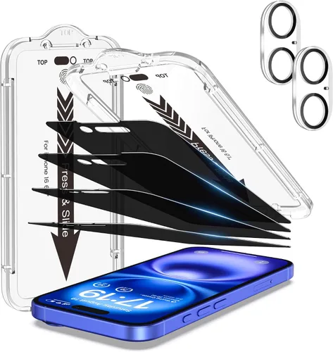 Vista 25 de EZ-GLAZ - Paquete de 4 + 2 protectores de pantalla de privacidad para iPhone 13 [6.1 pulgadas] con protector de lente de cámara