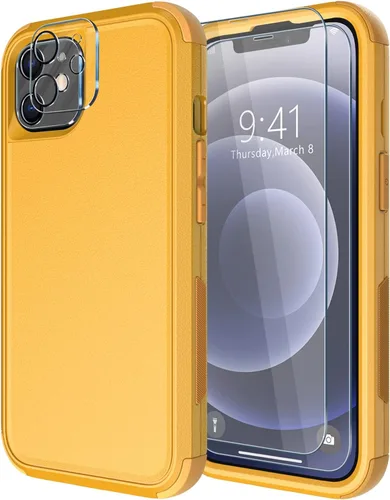Vista 25 de Diverbox - Funda para iPhone 12 a prueba de golpes y caídas, protector de pantalla de vidrio templado, funda protectora de alta resistencia