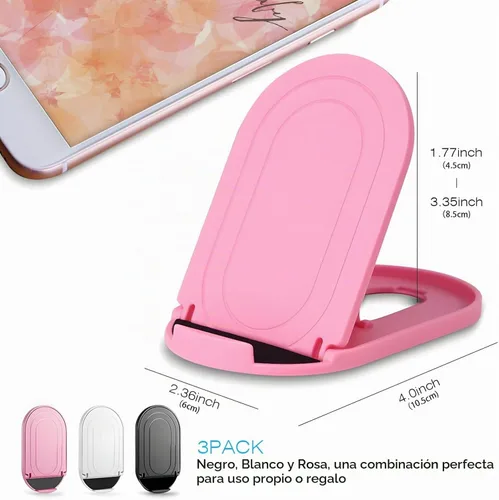 Vista 2 de [Paquete de 3] Soporte de teléfono celular para escritorio, soporte plegable portátil para iPhone, soporte de escritorio ajustable multiángulo