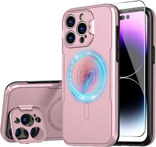 Vista 13 de Funda para iPhone 15 Plus compatible con MagSafe Charger plegable, soporte protector de cámara, superficie brillante brillante de doble capa