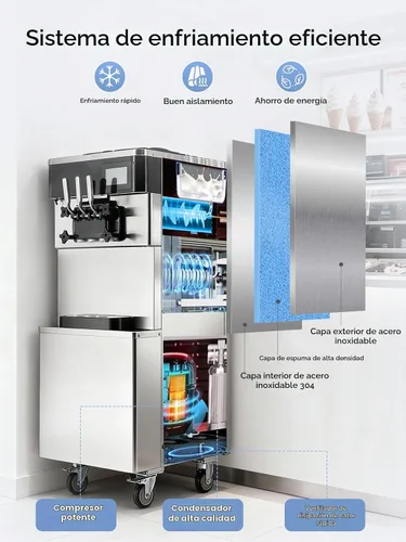 Vista 6 de Máquina de helado comercial de 5.8-7.9 galones/h, 3 sabores suaves con tolva de 14 L, máquina de helado de limpieza automática con panel LCD táctil