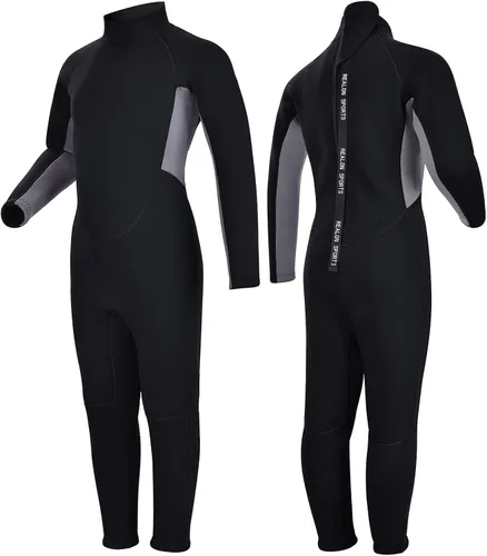Vista 11 de Traje de neopreno de 3 mm para niños, niñas, niños pequeños y jóvenes; traje de baño completo térmico para agua fría; cremallera en la espalda