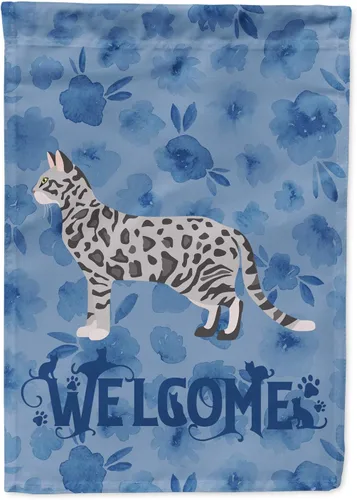 Vista 204 de Caroline's Treasures CK4813CHF - Bandera de bienvenida con gato abisinio azul, manga grande, para porche, para colgar en la pared, poliéster