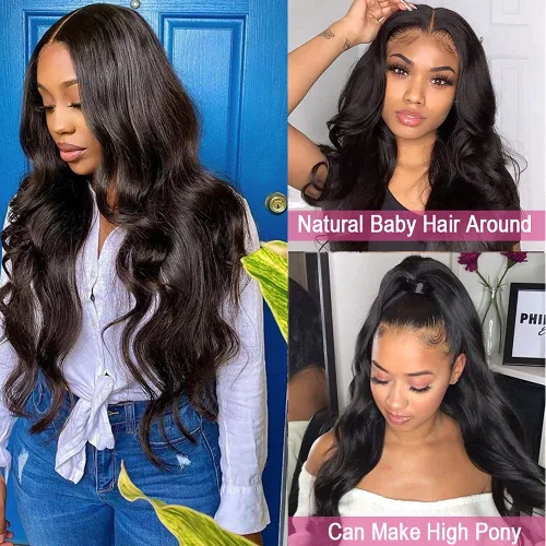 Vista 5 de Peluca de cabello humano con encaje frontal transparente de 13 × 4 para mujeres negras, sin pegamento, nudos blanqueados, ondulados, cabello natural