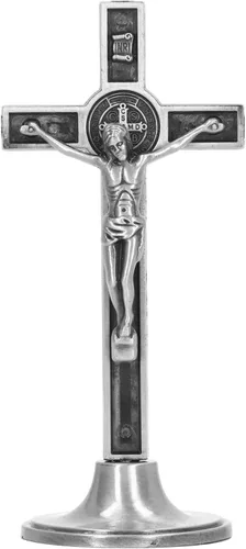 Vista 5 de Hztyyier Pared de crucifijo, hecha a mano, base católica extraíble para mesa (plata)