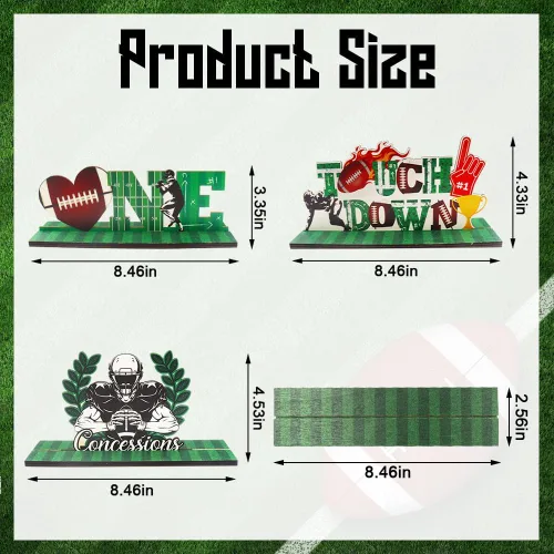 Vista 2 de Paquete de 3 carteles de mesa de madera de fútbol americano, decoración de mesa de una palabra, decoración de mesa de juegos de pelota deportiva
