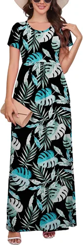 Vista 29 de DEARCASE - Vestido Maxi para Mujer de Manga Corta, Casual de Verano, Holgado, Liso, Cómodo, Vestidos Largos con Bolsillos 1-negro