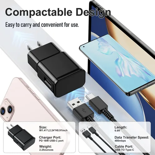 Vista 6 de Para Samsung Galaxy S10/S9/S8 Paquete de 2 cargadores de teléfono Android adaptativos con USB tipo C cable de carga rápida para Galaxy