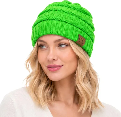 Vista 26 de CC Classic Winter Fall Trendy Chunky Stretchy Cable Knit Beanie Hat 2 tonos púrpura/azul marino