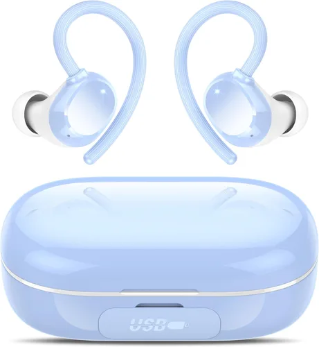 Vista 9 de hadbleng Auriculares inalámbricos con Bluetooth con pantalla digital LED de 128 horas de reproducción, gancho sobre la oreja con micrófono, sonido