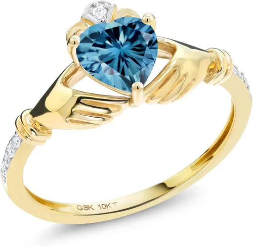 Vista 71 de Gem Stone King Anillo de compromiso claddagh celta irlandés de oro amarillo de 10 quilates con piedra preciosa en forma de corazón de 0.236 in