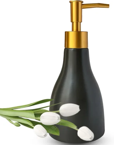 Vista 12 de Dispensador de jabón de cerámica de mármol negro con bomba dorada para baño y cocina, dispensador de platos recargable, dispensador de jabón líquido
