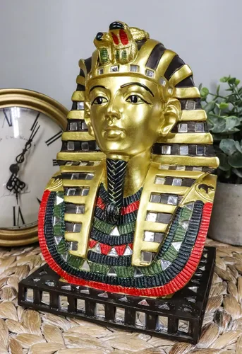 Vista 7 de Ebros - Máscara de faraón egipcio antiguo del rey TUT Estatua dorada Tutankamón Busto Figurilla