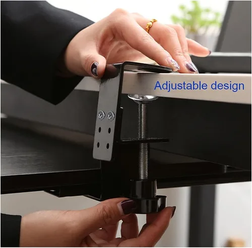 Vista 4 de Y&J Estante extensor de escritorio, plataforma ergonómica ajustable para teclado, cajón deslizante para teclado, instalación sin perforaciones, 19.7