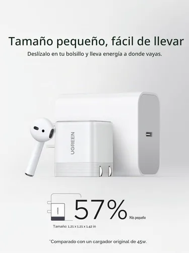 Vista 2 de UGREEN Nexode Air - Bloque de cargador USB C de 45 W, carga rápida Ultra Blanco
