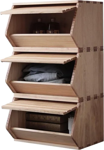 Vista 7 de Cofres apilables de madera maciza, contenedores con tapas, caja modular multiusos de madera, organizadores de almacenamiento de armario, gabinete
