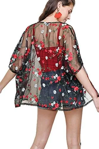Vista 4 de Umgee Kimono transparente bordado floral para mujer