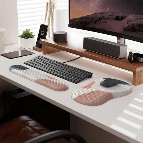 Vista 7 de HAOCOO Alfombrilla de Mouse Ergonómica con Reposamuñecas y Juego de Reposamuñecas para Teclado, Set de 3 Piezas, Alfombrillas de Mouse para Boho
