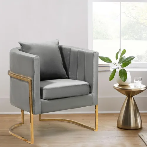 Vista 14 de Silla moderna de cuero, sillón tapizado de mediados de siglo con almohada para sala de estar, cómoda silla de tocador individual con patas doradas