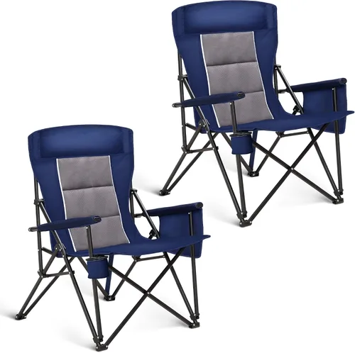 Vista 13 de HIGH POINT SPORTS Sillas de campamento plegables de gran tamaño para adultos, respaldo alto, sillas de césped resistentes que soportan 500 libras