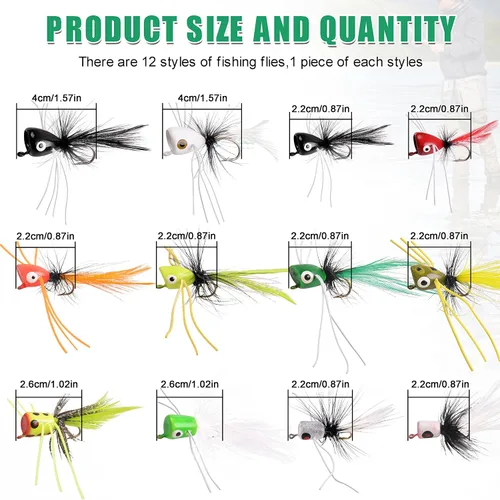 Vista 4 de Kit de señuelos para pesca con mosca, moscas para pesca con mosca seca, moscas de pesca con mosca superior, panfish Bluegill Popper Bait Bug