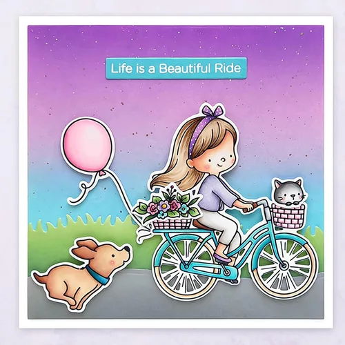 Vista 4 de Girl on Bike - Juego de sellos y troqueles transparentes para hacer tarjetas, plantillas cortadas para álbumes de recortes, álbum de fotos, papel
