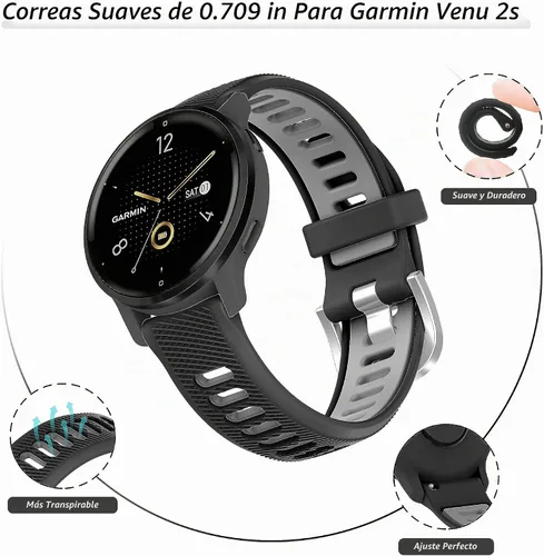 Vista 4 de Bolesi Correa de silicona de 18mm 20mm 22mm Compatible con Garmin Venu 3S/2S/Vivoactive 4S/Forerunner 265S/255S, Forerunner 165/55/245/Vivoactive
