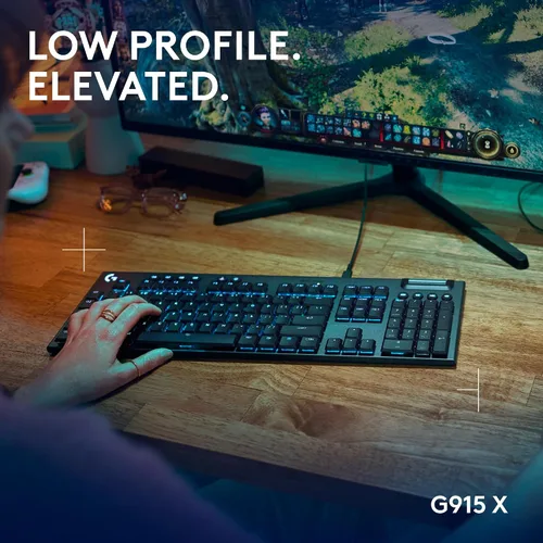 Vista 2 de Logitech G Teclado mecánico para juegos 915 X, teclas PBT de doble disparo, teclas totalmente programables, teclados RGB retroiluminados para MacPC