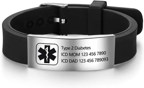 Vista 89 de OPALSTOCK Pulseras médicas personalizadas de silicona ajustable para identificación de emergencias, grabado gratuito, 9 pulgadas, resistente al