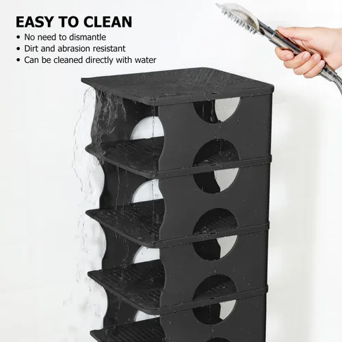 Vista 6 de Zapatero grueso de 6 niveles, organizador de almacenamiento apilable para entrada de dormitorio, estante ajustable, estante con ranuras para Negro