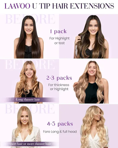 Vista 5 de LaaVoo Ktip Human Hair Extensions Auburn U Tip Hair Extensions Human Hair Silky Straight K Tip Extensions Brown Auburn 50g/50s 20 Inch