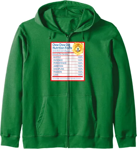 Vista 7 de Chow Dog Breed Owner Funny Nutrition Facts Gift Zip Hoodie Negro