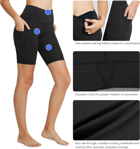 Vista 4 de BALEAF Pantalones cortos de ciclismo de cintura alta para mujer, de 8 , 7 , 5 pulgadas, para entrenamiento, yoga, correr, gimnasio, pantalones