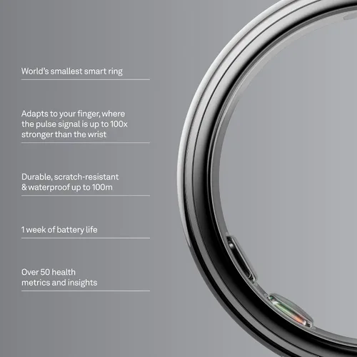 Vista 2 de Oura Ring 5 Smart Wearable - Plata - Talla 9 - Rastreador de actividad Plateado